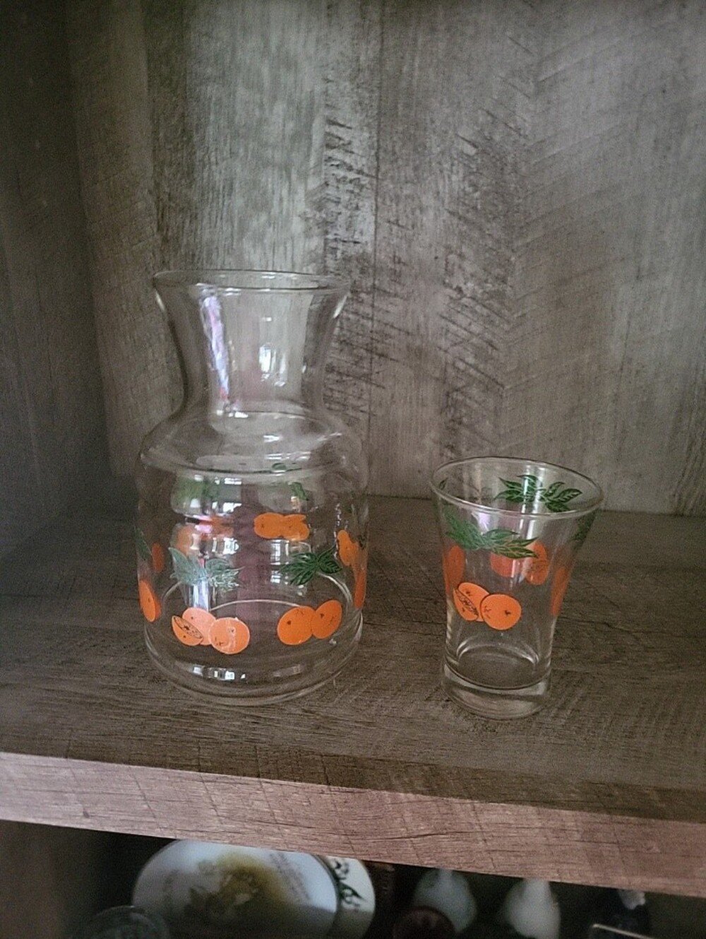 Vintage Anchor Hocking Orange Juice Glass & Juice Carafe